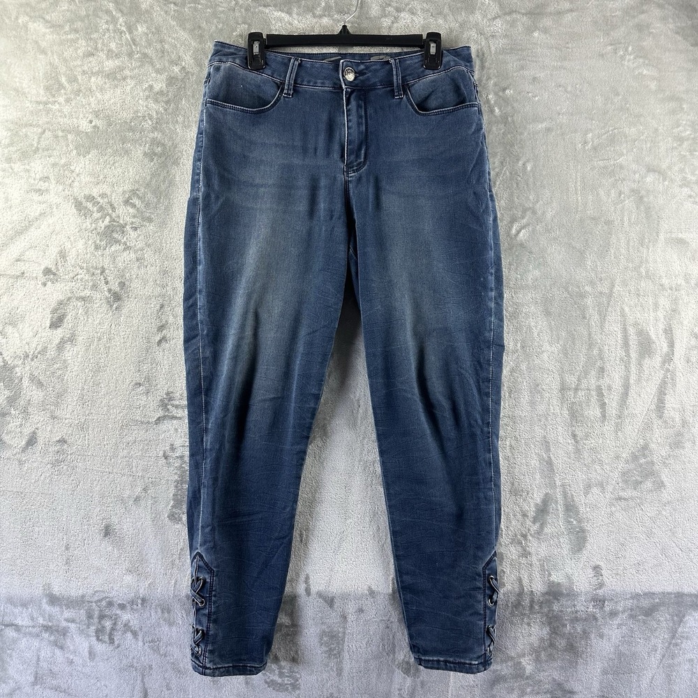 Seven7 High Rise Skinny Jeans Women's 12 Dark Wash Lace Up Ankles